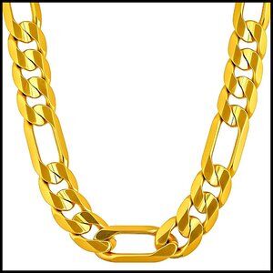9mm Figaro Chain Necklace 24k Gold Plated Classic Elegant Unisex Statement